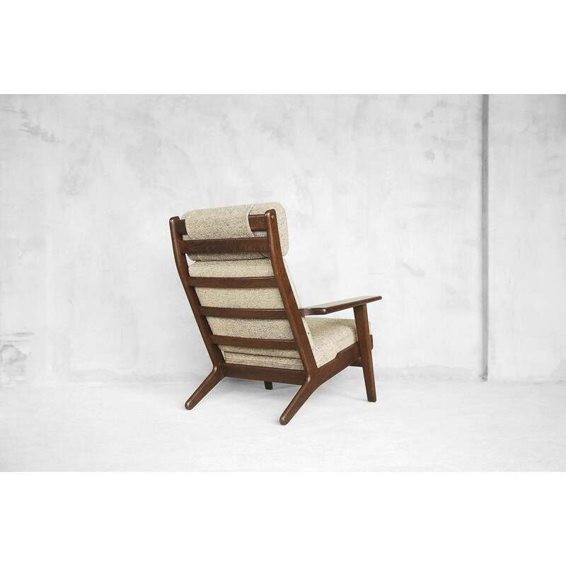 Vintage GE 290 high-back oak wool chair by Hans J. Wegner for Getama