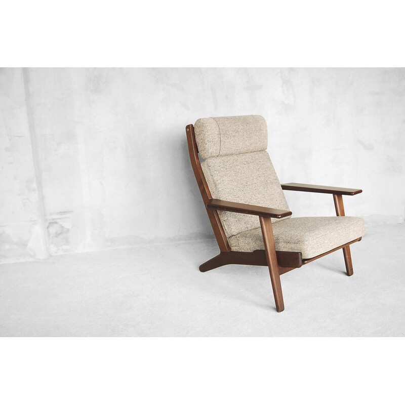 Vintage GE 290 high-back oak wool chair by Hans J. Wegner for Getama