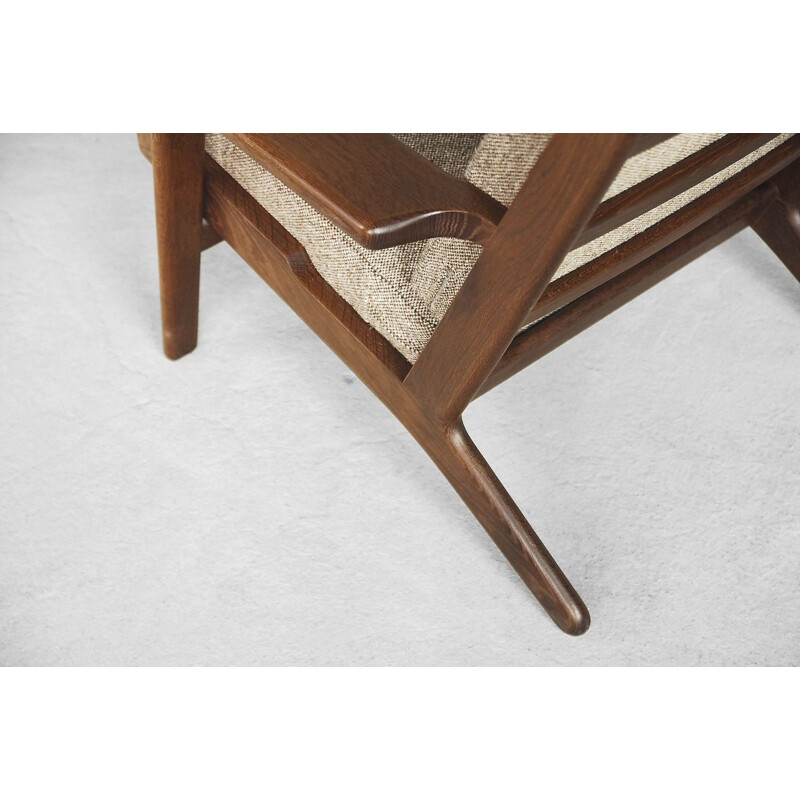 Vintage GE 290 high-back oak wool chair by Hans J. Wegner for Getama