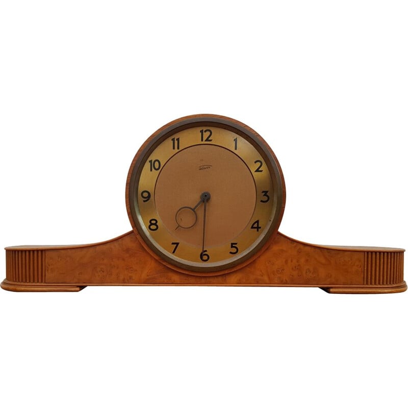 Horloge vintage en teck et laiton 1960