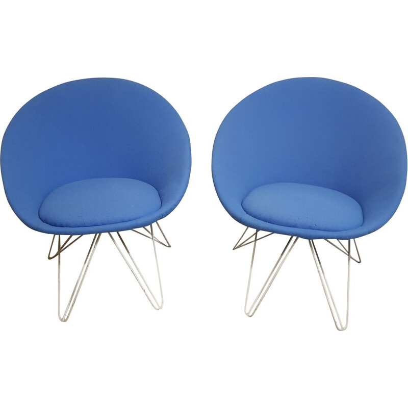 Paar vintage blauwe lage fauteuils 1950