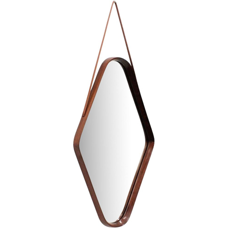 Vintage mirror geometric in teak Italy 1950s