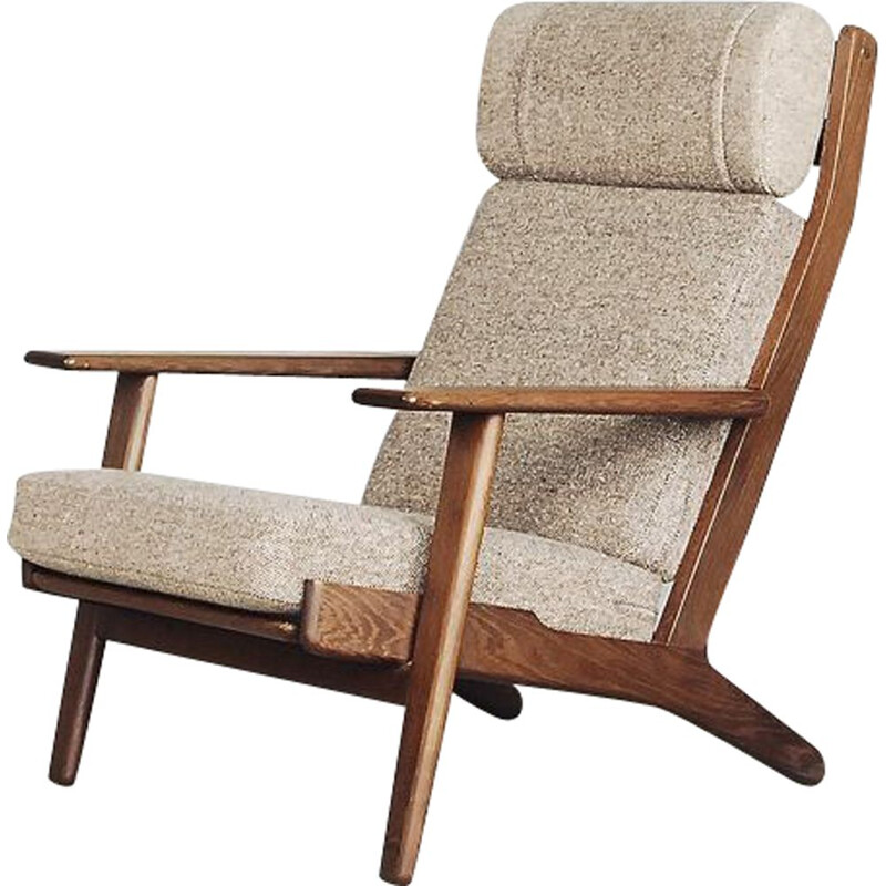 Fauteuil vintage en laine et chêne GE 290 par Hans J. Wegner pour Getama