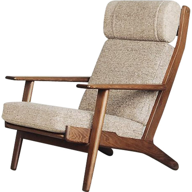 Vintage GE 290 high-back oak wool chair by Hans J. Wegner for Getama