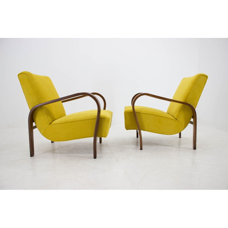 Pair of yellow armchairs by Karel Kozelka and Antonin Kropacek