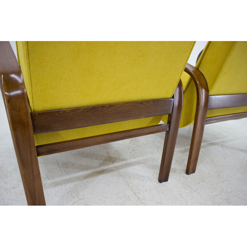 Pair of yellow armchairs by Karel Kozelka and Antonin Kropacek