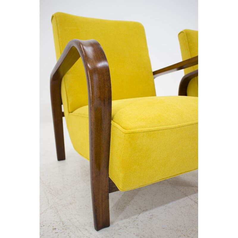 Pair of yellow armchairs by Karel Kozelka and Antonin Kropacek