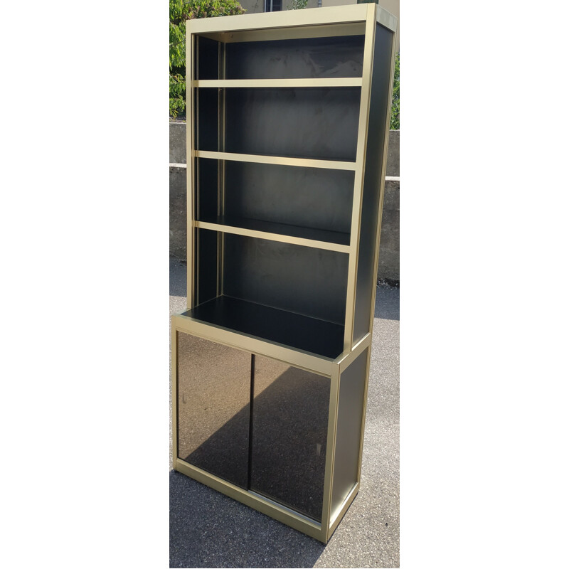 Vintage bookcase in gold metal and black lacquered wood