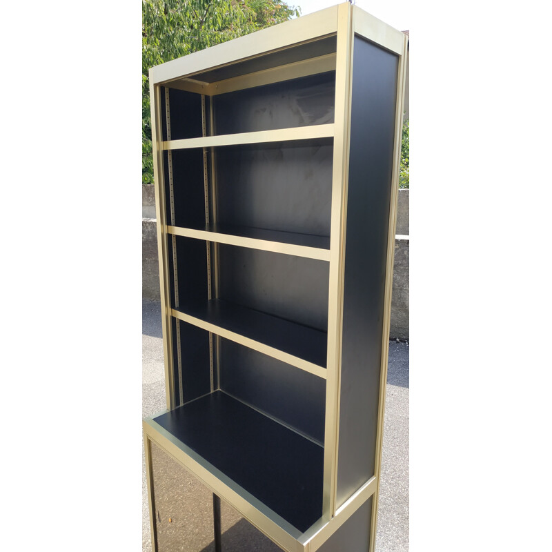 Vintage bookcase in gold metal and black lacquered wood