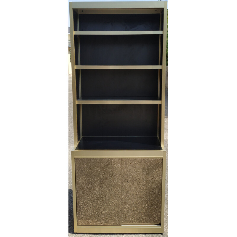 Vintage bookcase in gold metal and black lacquered wood