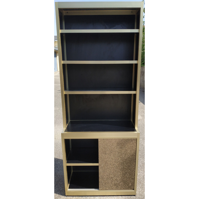 Vintage bookcase in gold metal and black lacquered wood