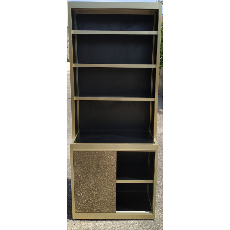 Vintage bookcase in gold metal and black lacquered wood