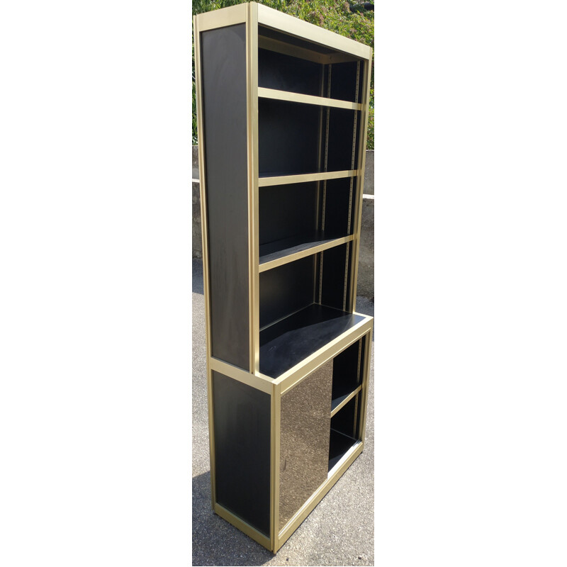 Vintage bookcase in gold metal and black lacquered wood