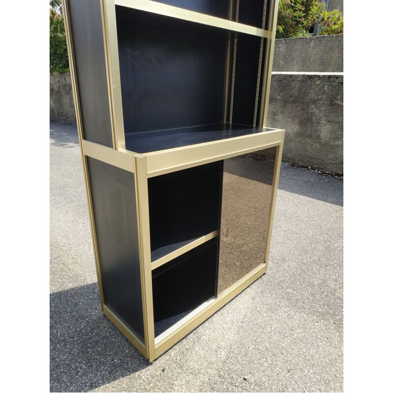 Vintage bookcase in gold metal and black lacquered wood