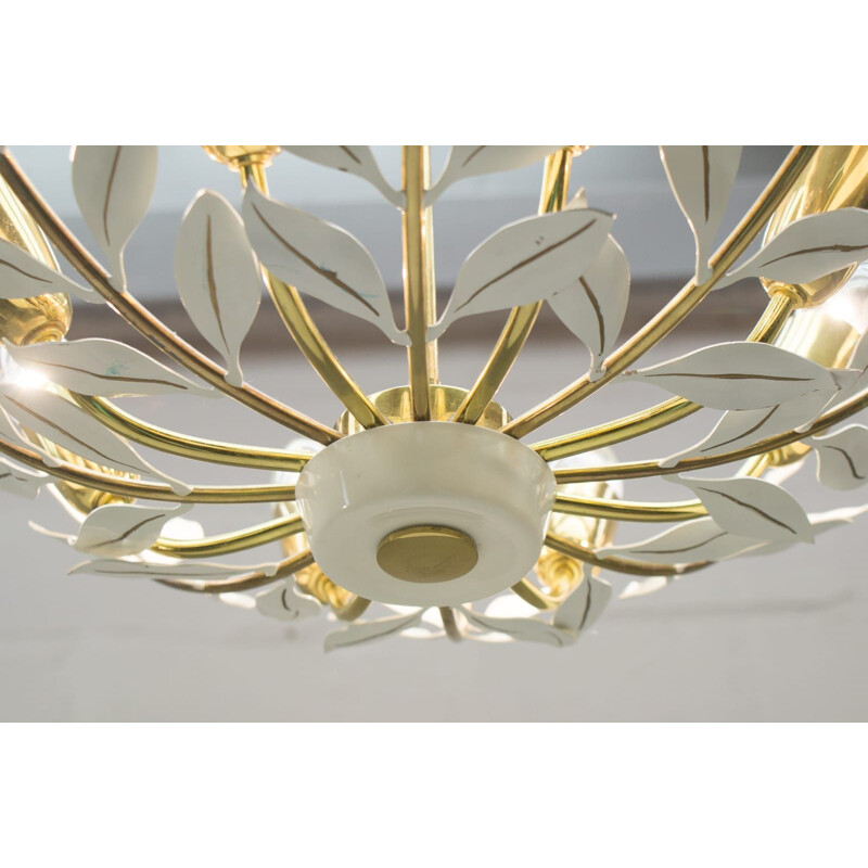 Vintage brass floral chandelier by Vereinigte Werkstàtten, Germany 1960s