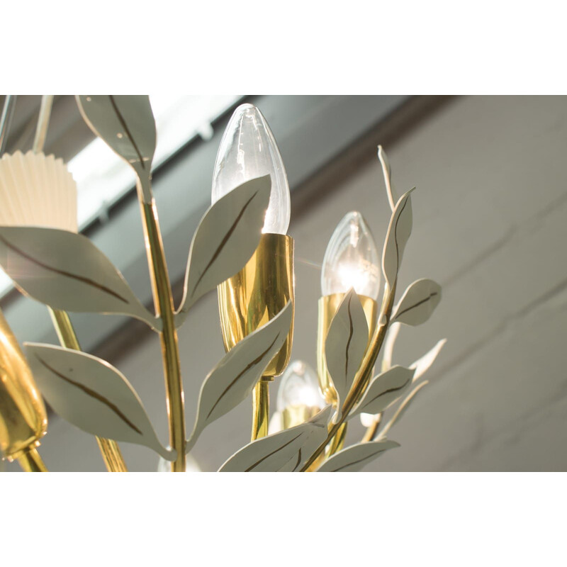 Vintage brass floral chandelier by Vereinigte Werkstàtten, Germany 1960s