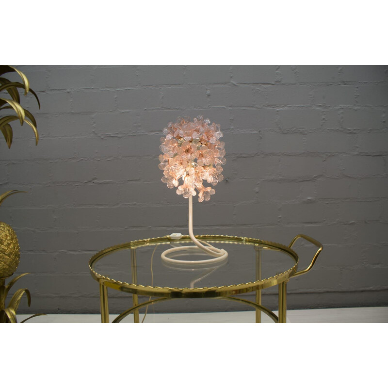 Lámpara de sobremesa vintage de cristal de Murano rosa