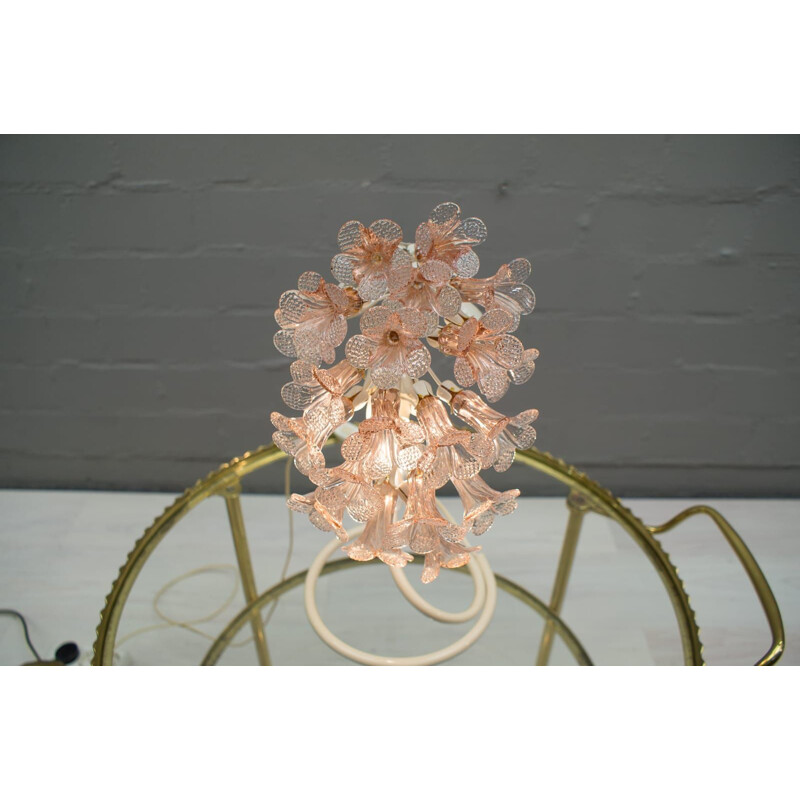 Lámpara de sobremesa vintage de cristal de Murano rosa
