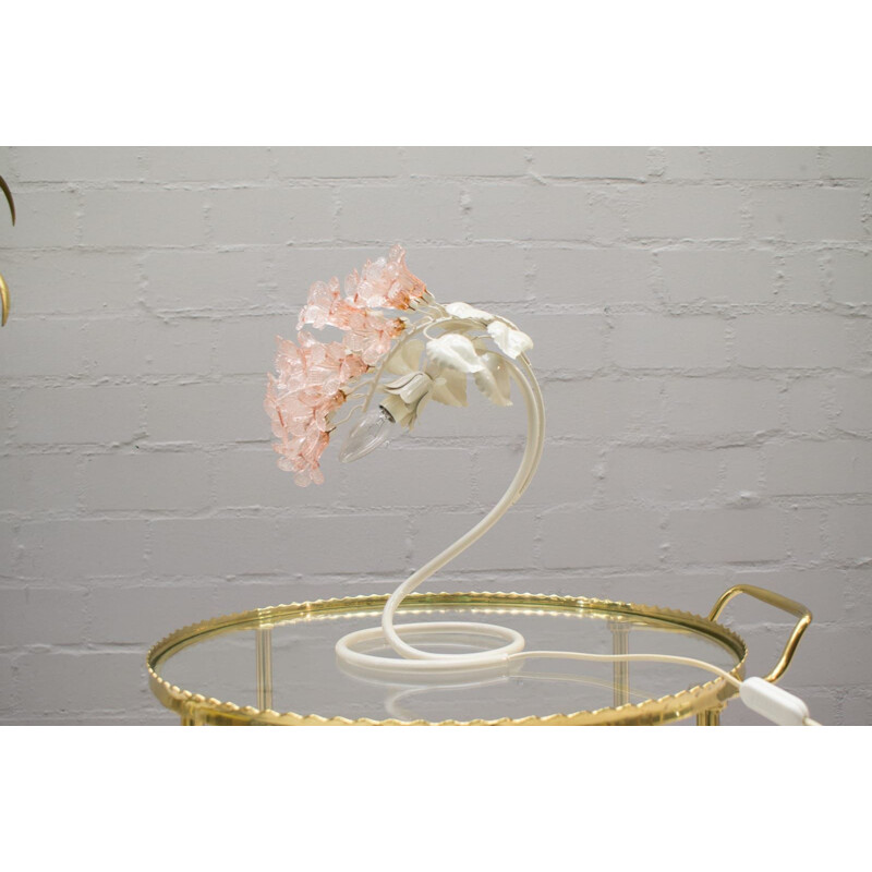 Lampe de table rose vintage en verre de Murano