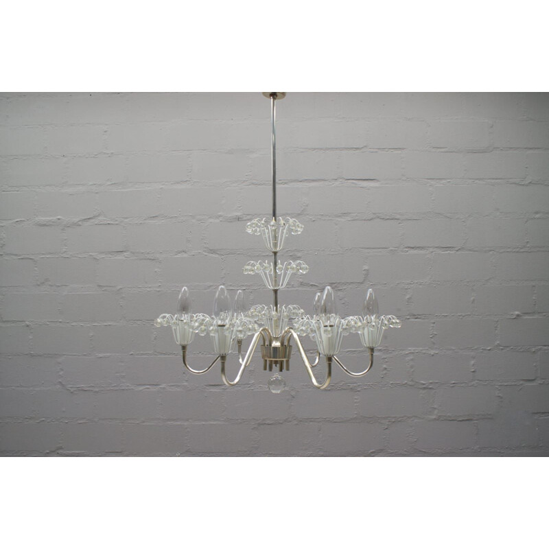 Vintage silver plated chandelier by Emil Stejnar for Rupert Nikoll, Austria 1950