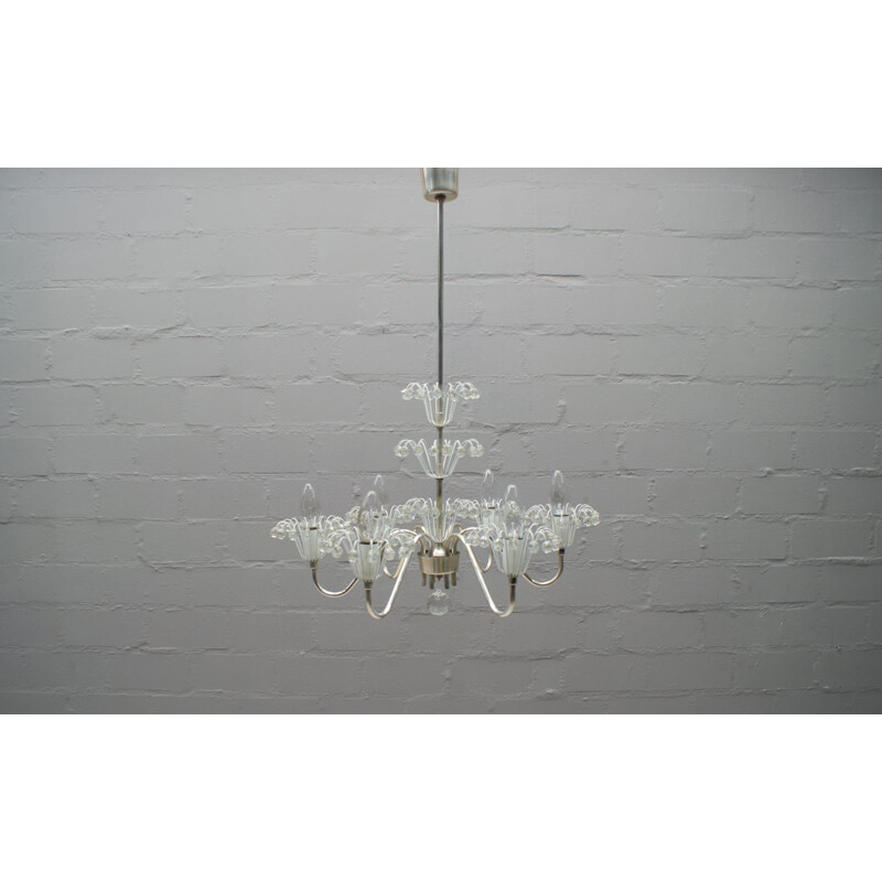 Vintage silver plated chandelier by Emil Stejnar for Rupert Nikoll, Austria 1950