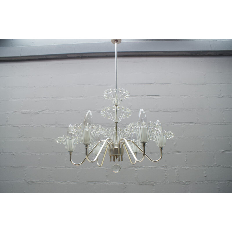 Vintage silver plated chandelier by Emil Stejnar for Rupert Nikoll, Austria 1950