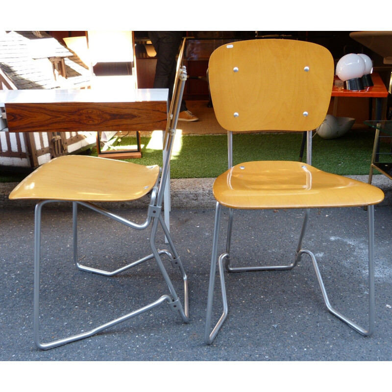 Stackable Armin WIRTH chairs, released by ALU-FLEX - 1951
