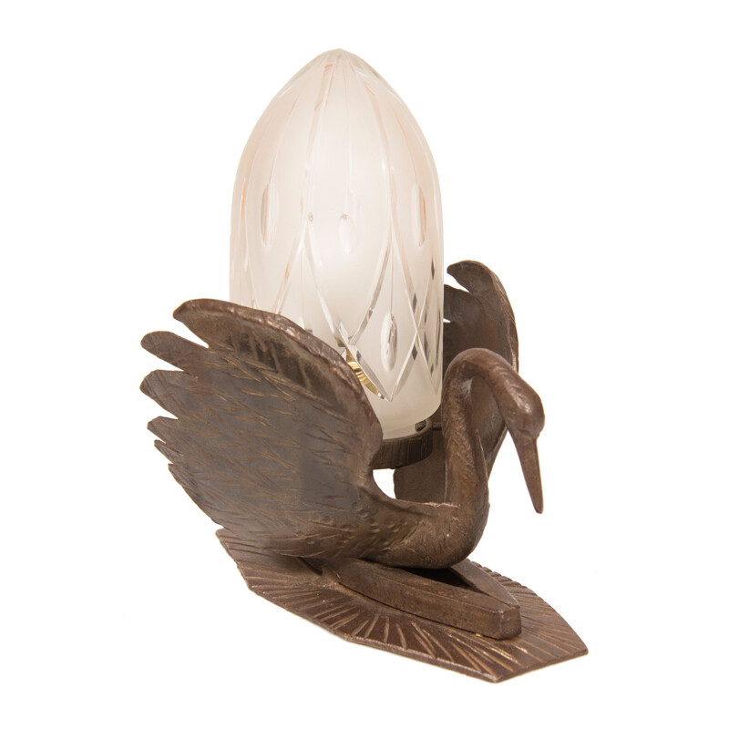 Vintage table lamp swan in bronze France 1930s