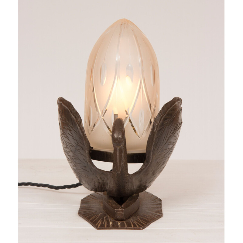 Lampe de table vintage cygne en bronze France 1930s