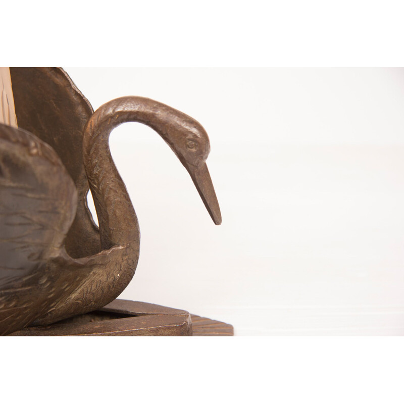 Lámpara de mesa vintage de bronce con forma de cisne Francia años 30