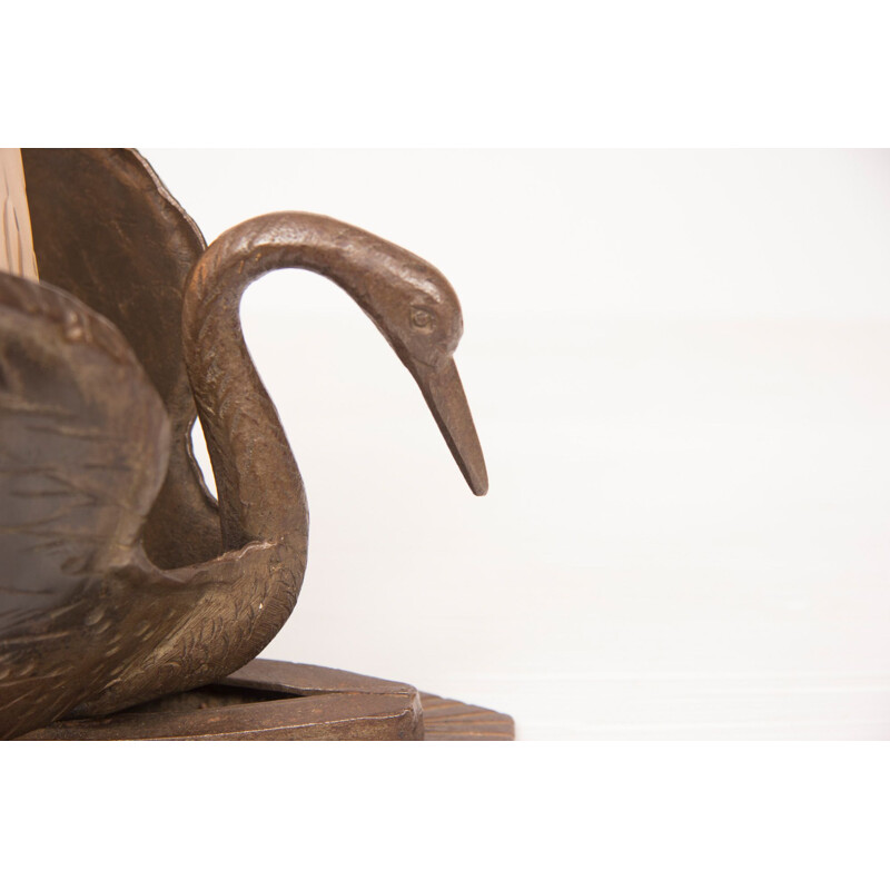 Vintage table lamp swan in bronze France 1930s