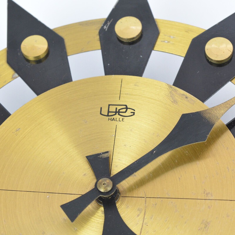 Vintage mechanical wall clock UPG Halle, Germany 60s