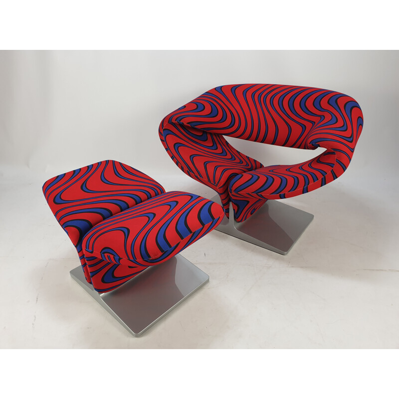 Fauteuil & ottoman vintage Ribbon par Pierre Paulin pour Artifort, années 1980