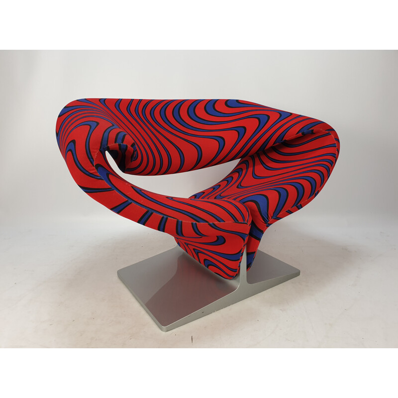 Fauteuil & ottoman vintage Ribbon par Pierre Paulin pour Artifort, années 1980