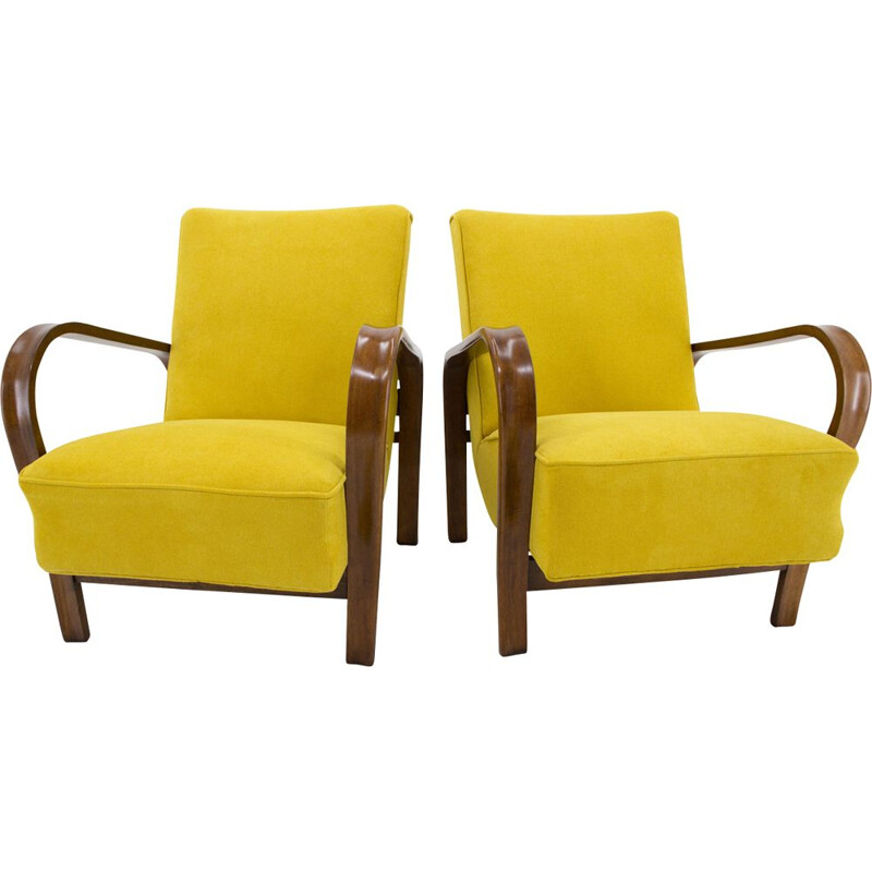 Pair of yellow armchairs by Karel Kozelka and Antonin Kropacek