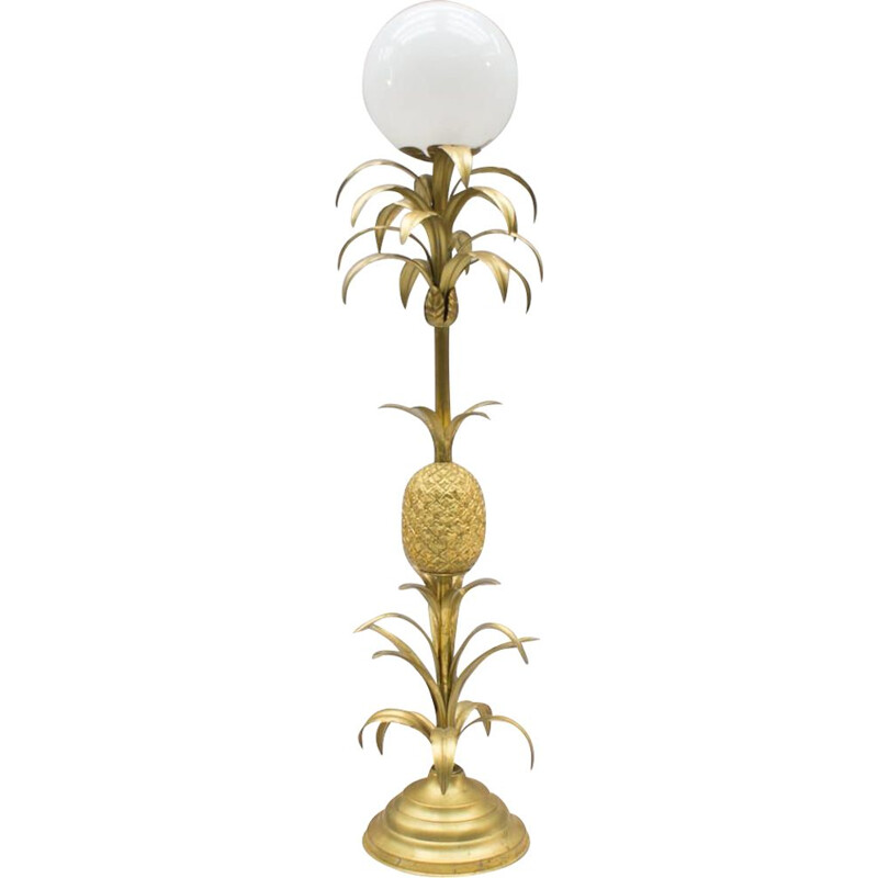 Lámpara de pie vintage con forma de piña en metal dorado