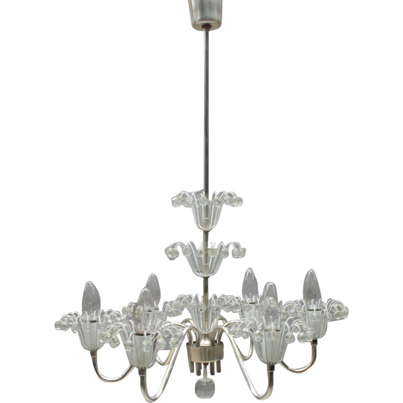 Vintage silver plated chandelier by Emil Stejnar for Rupert Nikoll, Austria 1950