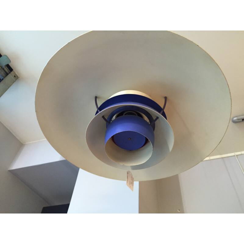 PH5 hanging lamp in sheet steel and blue lacquered aluminum, Poul HENNINGSEN - 1960s