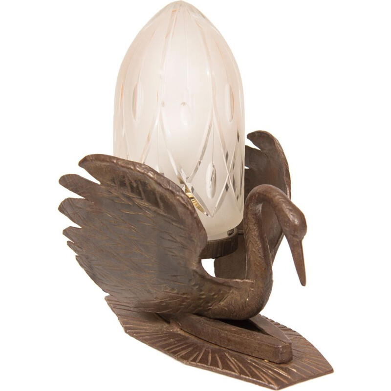 Vintage table lamp swan in bronze France 1930s
