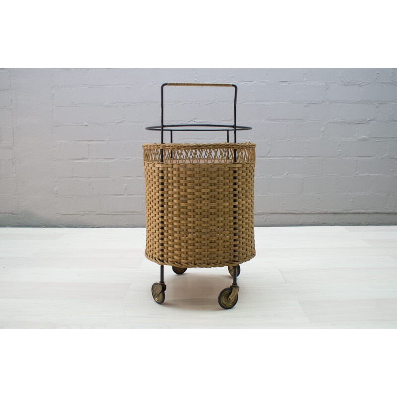 Vintage rattan & string serving trolley 1960s