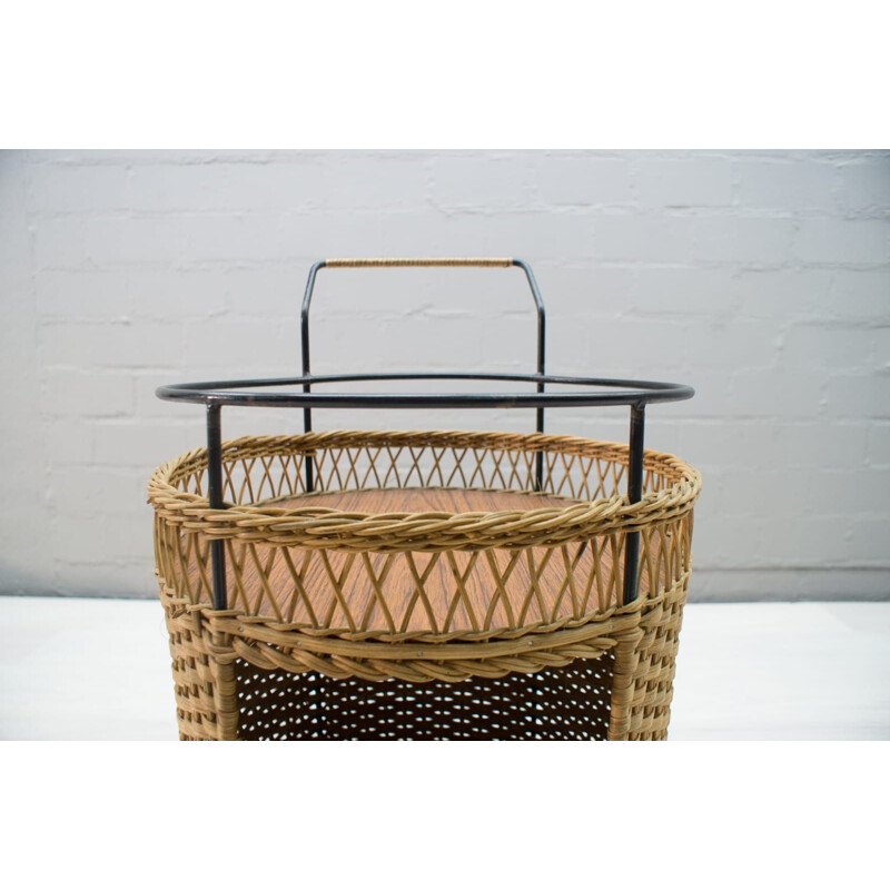 Vintage rattan & string serving trolley 1960s