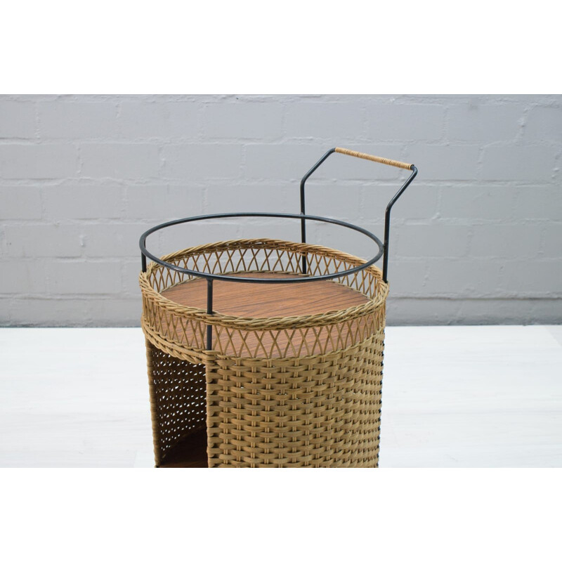 Vintage rattan & string serving trolley 1960s