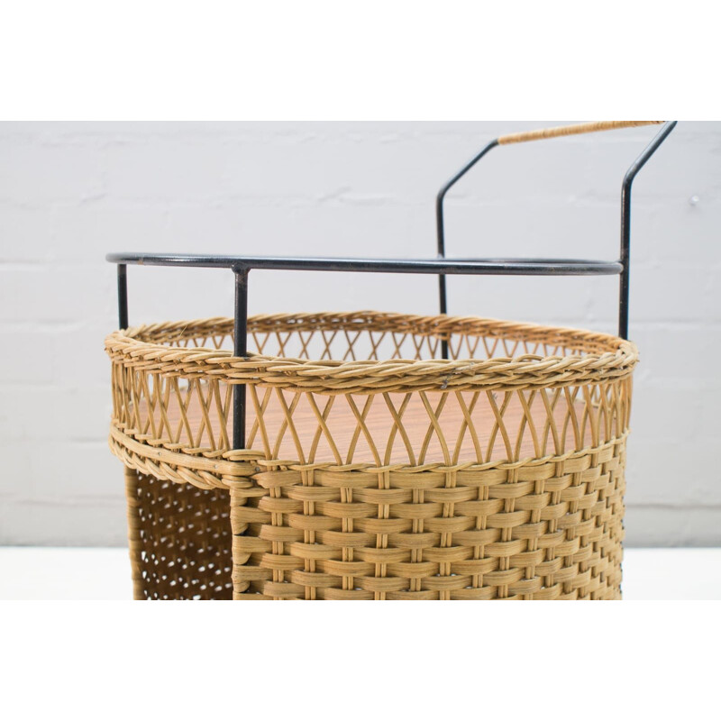 Vintage rattan & string serving trolley 1960s