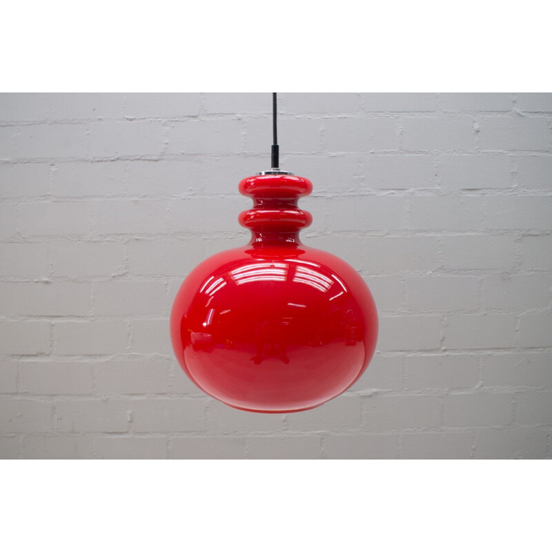 Vintage Red Glass pendant lamp by Peill & Putzler 1960s