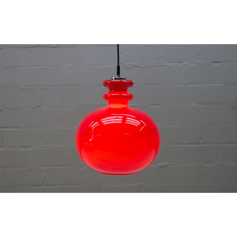 Vintage Red Glass pendant lamp by Peill & Putzler 1960s