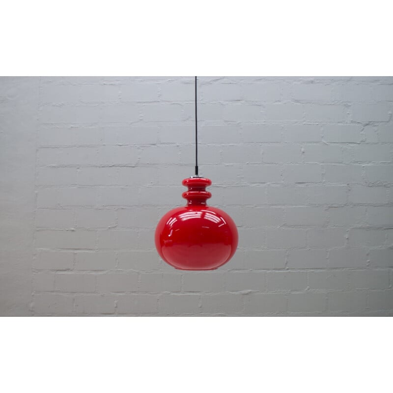 Vintage Red Glass pendant lamp by Peill & Putzler 1960s