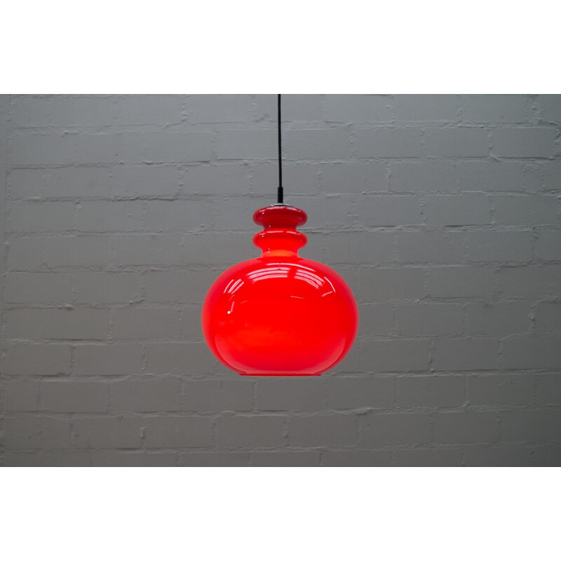 Vintage Red Glass pendant lamp by Peill & Putzler 1960s