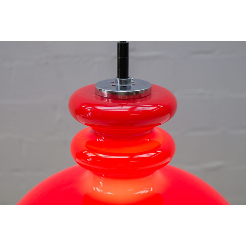 Vintage Red Glass pendant lamp by Peill & Putzler 1960s