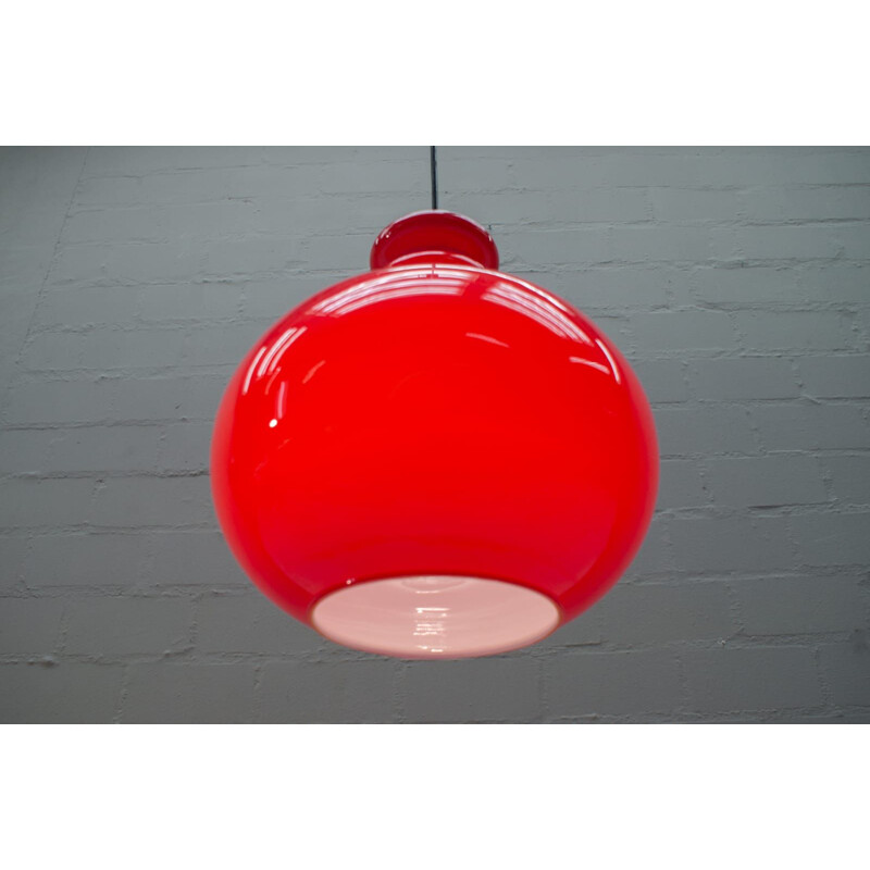 Vintage Red Glass pendant lamp by Peill & Putzler 1960s