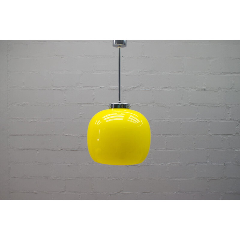 Vintage yellow chromed glass pendant light,1970 